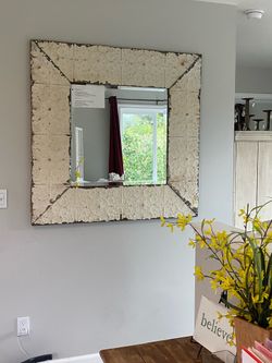 Large 45” Square Beveled Mirror- Ceiling Tile Frame- Wall Decor