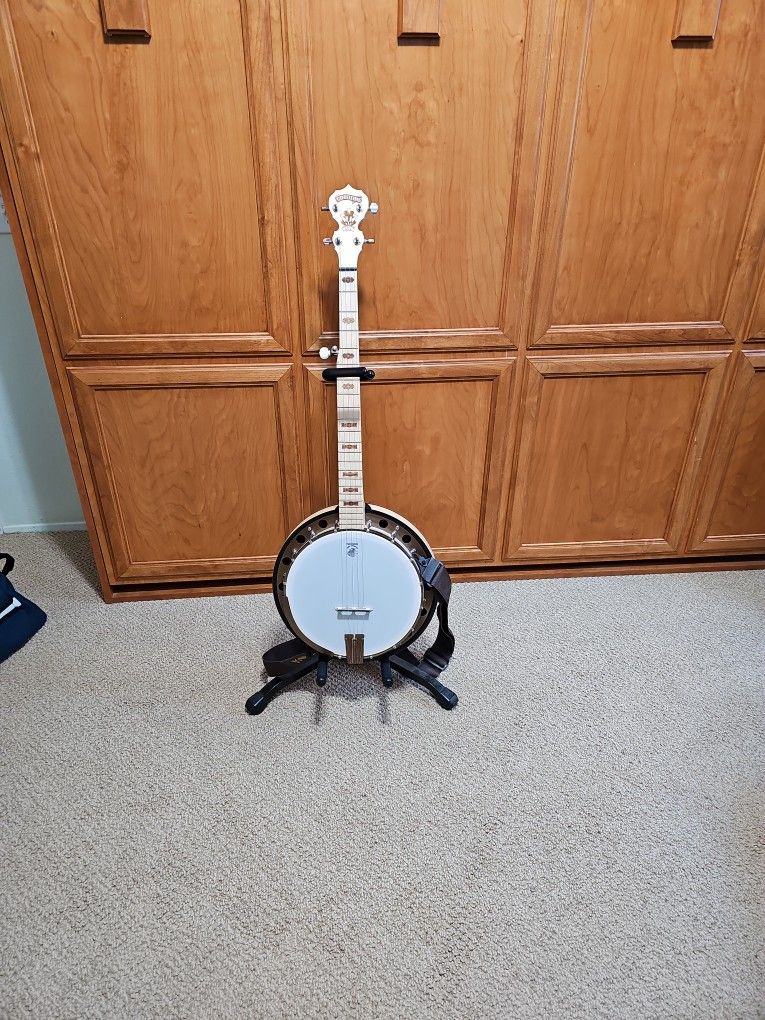 Banjo And Everything You Need For It - Deering Goodtime Two Deco Resonator 5 String Banjo - Blonde Satin - And All The Gear - Ready To Play And Learn