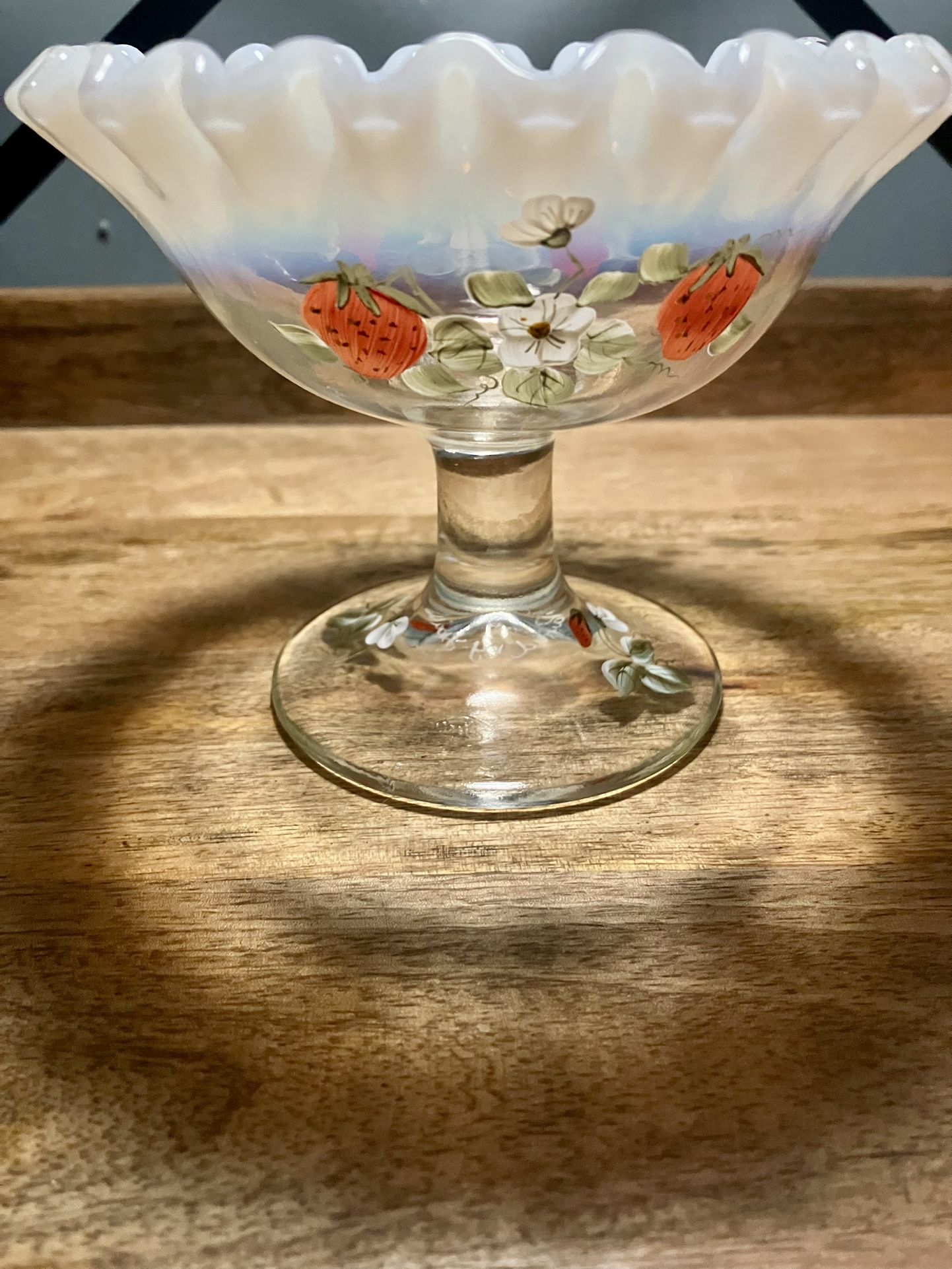 Fenton hand-painted ruffled compote candy dish