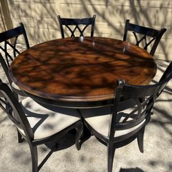 Solid wood dining table, leaf, 5 chairs