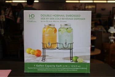 Double Glass Beverage Dispenser Set with Metal Stand – 1 Gallon Each