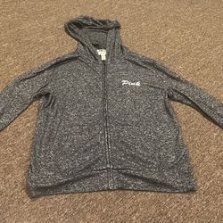 EUC Charcoal Grey Pink Victoria’s Secret Full Zip  Hoodie Sweatshirt Jacket XS
