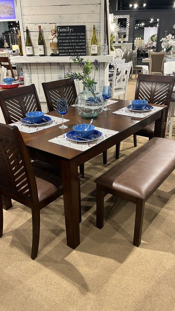 Goliad Dining Set By FoA(Dining Table + 4 Chairs +Bench)🚛3-7 Days Delivery 💳Financing Options