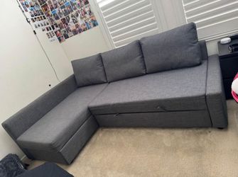 Gray Modern Friheten 90” Sleeper Sectional Sofa with Reversible Storage Chaise