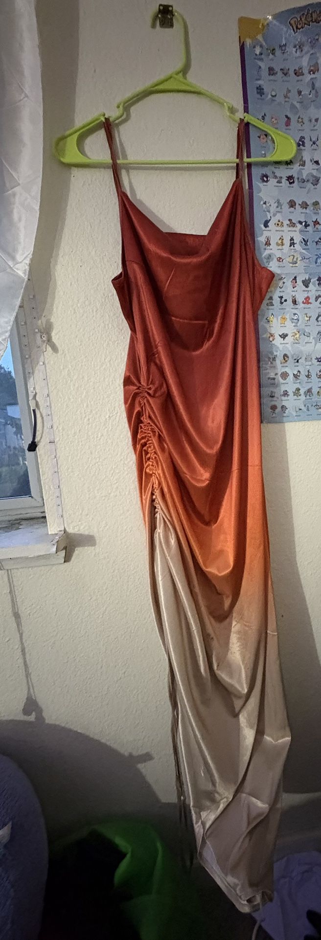 Women's Spaghetti Strap Satin Dress Sexy Backless Drawstring Ruched Split Hem Cocktail Evening Party 