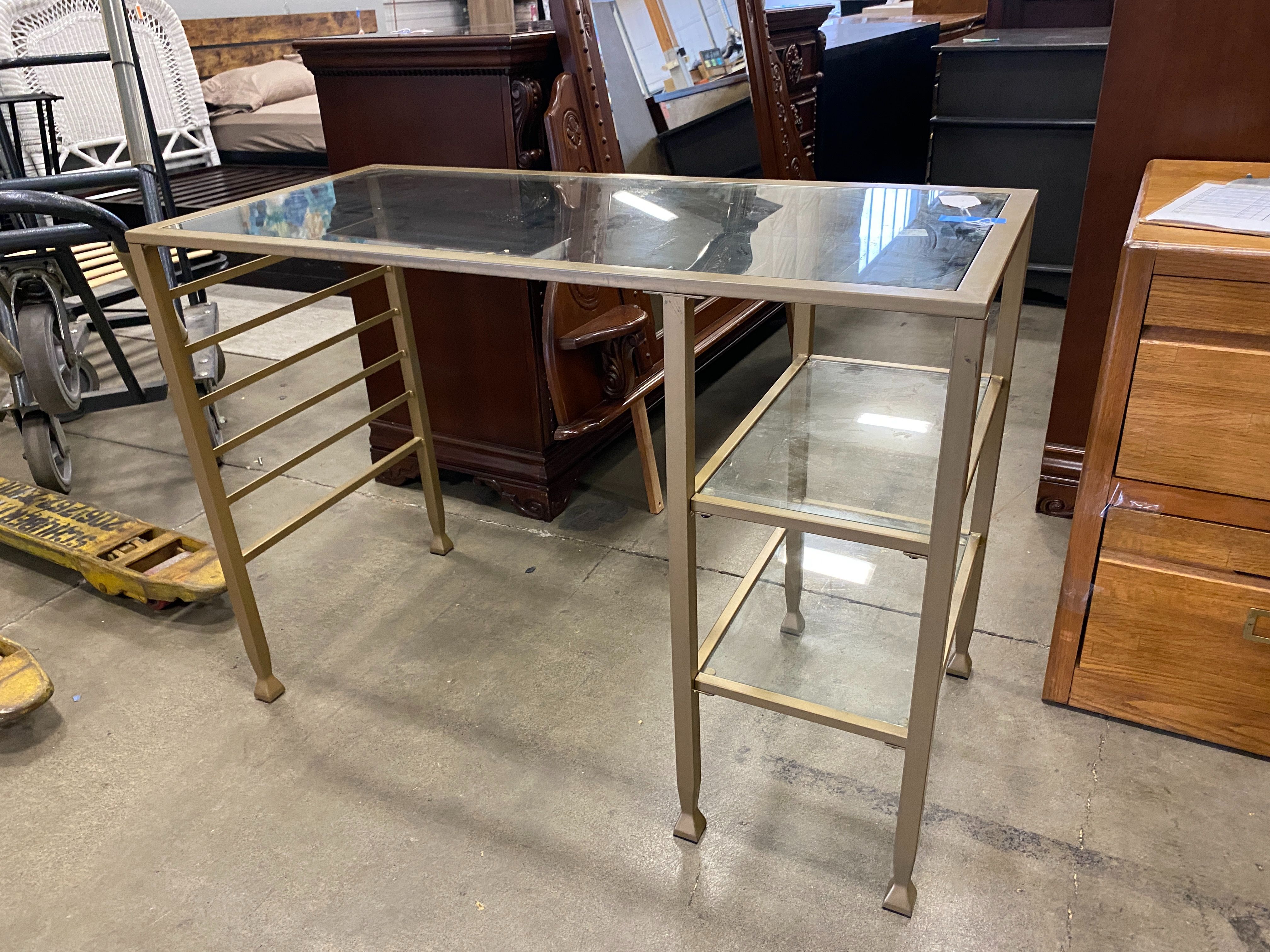 Golden Desk with Glass Top and Shelves