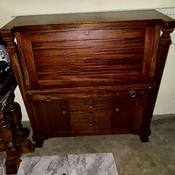 1890s Antique Tiger Oak Colonial Flat Drop Serpentine Secretary Desk  Cabinets & Drawers 