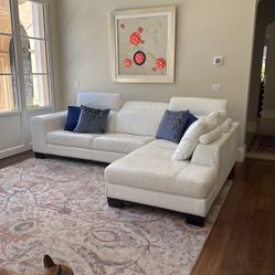 White Leather L-shape Z-gallery Couch Adjustable Headrest 