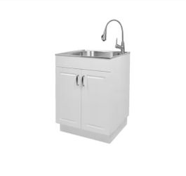 24 in. W x 21 in. D x 34 in. L Stainless Steel Laundry/Utility Sink with Faucet and Cabinet in White