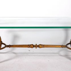 Maison Ramsay Style Gilt Base Glass Top Coffee Table