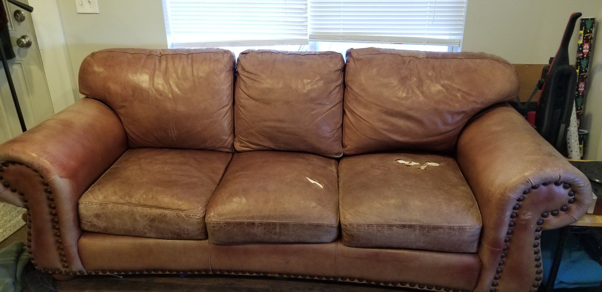 Well loved brown leather couch FREE WITH PICK UP