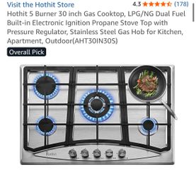30 inch Gas Cooktop with 5 Italy SABAF Powerful Burners.Max 48,300 BTU/hr Built-in Gas Stove top of 304 Stainless steel,NG/LPG Convertible,ETL.