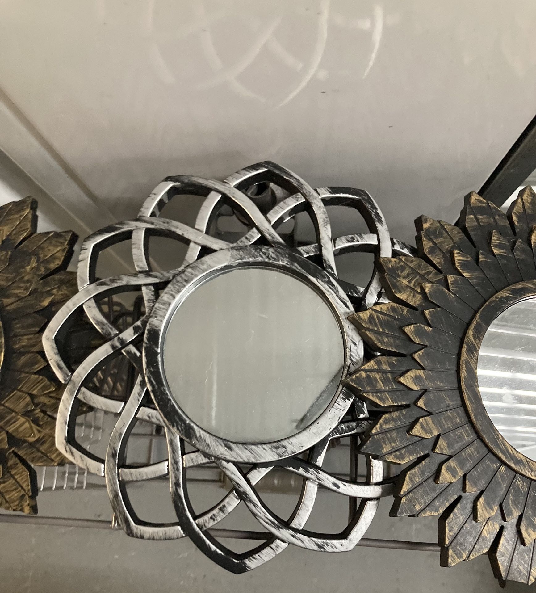 3 Plastic Accent Mirror Design Hanging Wall Decor.EUC. Mirror Wall Art. Numerous designs just ask for the design you want otherwise I’ll send one at r