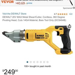 DEWALT 20V MAX Metal Shear/Cutter, Cordless, 360 Degree Pivoting Head, Cuts 14GA Material, Bare Tool Only (DCS494B
