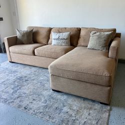 Beige Crate & Barrel L-Shape Sectional Sofa — Right Facing Chaise