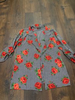 Women’s black white rose jacket top size large by poof #16