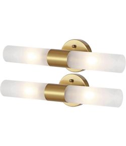 Gold Hardwired Wall Sconces with Frosted White Glass Shade, set of 2 (Brand New)