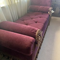 Burgundy Colored Tufted Crushed Velvet Chaise