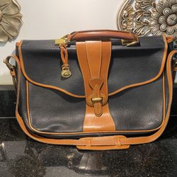 Dooney & Bourke Messenger Bag Navy Blue All Weather Leather 9”W 10”H 3”D
