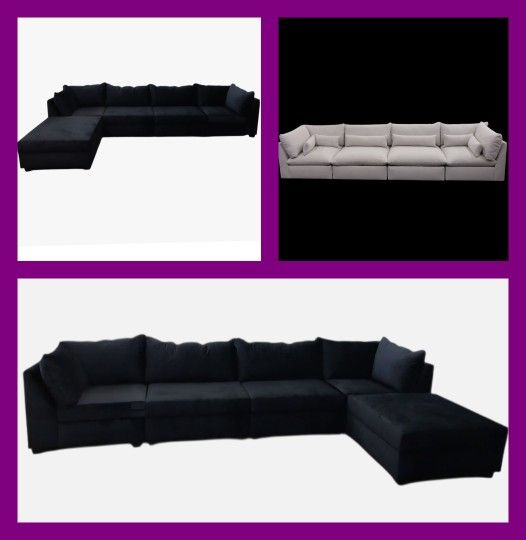 BRAND NEW 13X6FT And 11x11ft And 6x13x6ft SECTIONAL SOFA COUCH CHAISE,  BLACK FABRIC,  CUSTOM MADE AVAILABLE 