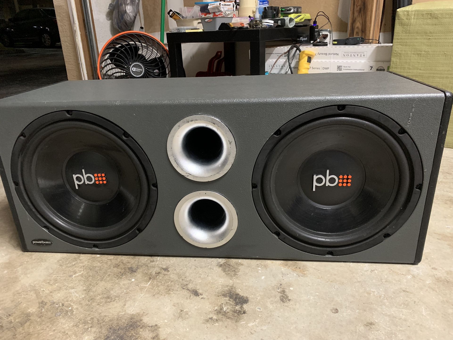 PowerBass 12” Dual Subwoofer, Box & Pioneer 2 Channel 820W Amplifier