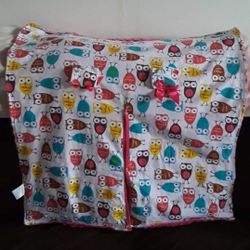 soft pink minky dot material with colorful owl print car seat canopy cover $5 FIRM