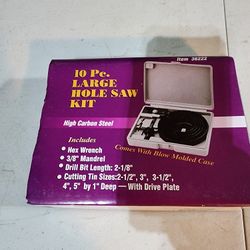 10 PC LARGE HOLE SAW KIT - HIGH CARBON STEEL 