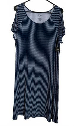 City Streets NEW Women's Dress Size Large Cold Shoulder Stripes Shift Navy Blue