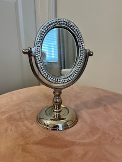 Double-Sided Vanity Mirror with Rhinestone Frame