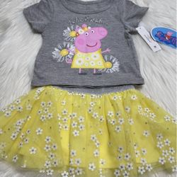 Peppa Pig Baby  Girls 2 Piece tshirt and Skirt Set Outfit size 12 Months