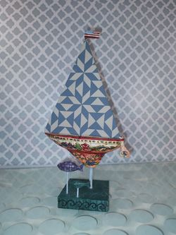 Jim Shore Shorelights "Cutting Waves" Sail Boat Figurine 118(contact info removed) Enesco