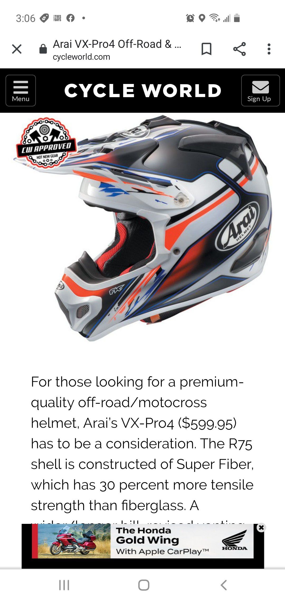 Arai Motorcycle helmet $200