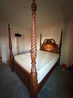 Wood bed with mattress