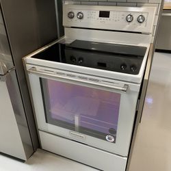 KitchenAid White 30” 5-Element Electric Convection Range