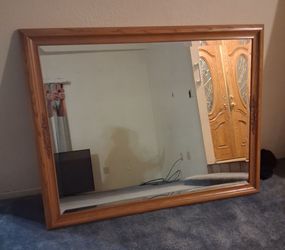Large Solid Wood Wall Mirror – 53" x 41" (Carved Detail)