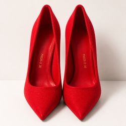 Red Suede pointed high heels
