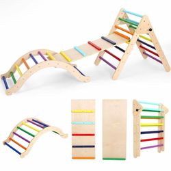 Triangle Set 7 in 1, Foldable Climbing Toys for Toddlers, Wooden Montessori Play with Arch & Ramp & Ladder, Large Climbing Indoor Playground Set, Indo