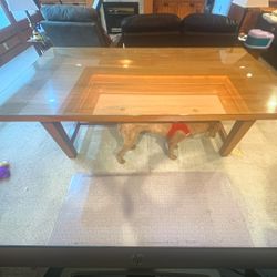 Large Wood Table With Glass Top