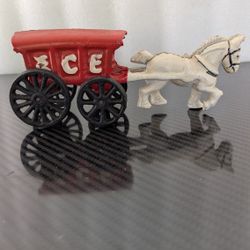 7” Vintage Cast  Metal Toy Horse-Drawn Ice Cart