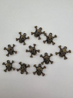 Bronze Skull and Crossbones Charms – Set of 10