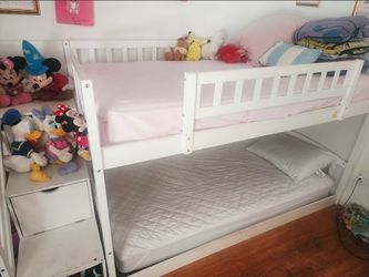 White Twin over Twin Bunk Bed with Storage Staircases, Slide, and Ladder