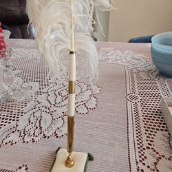 Bridal VINTAGE OSTRICH PLUME FANCY GOLD TRIM WEDDING  PEN  SET