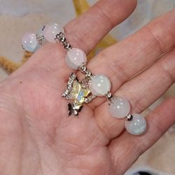 Light Pink And Clear Beaded Butterfly 🦋  Stretch Bracelet