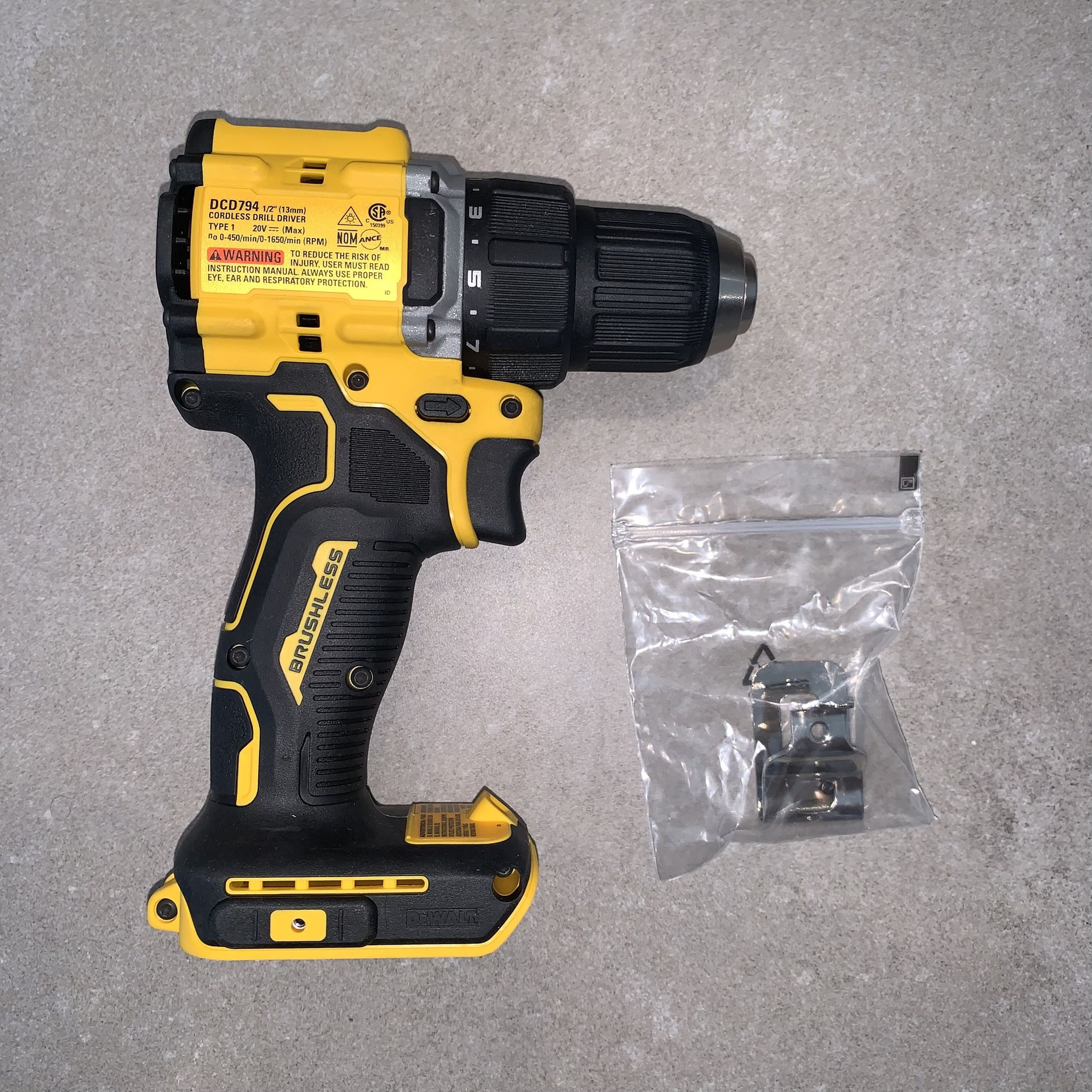 DEWALT DCD794 20V MAX Atomic Compact 2-Speed Brushless Drill Driver – 1/2" Chuck, 1650 RPM, Tool Only (Open Box)