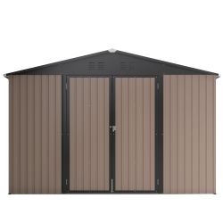 10' x 10' Metal Storage Shed for Ourdoor, Steel Yard Shed with Design of Lockable Doors, Utility and Tool Storage for Garden, Backyard, Patio, Outside