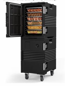 Food Warmer Insulated Food Carrier with Swivel Casters - 304 Stainless Steel, LLDPE Insulation Up to 6H, Holds 6 Full-Size Pans, Perfect for Christmas