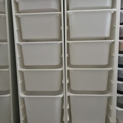 Two Tall White Trofast With 10 Buckets