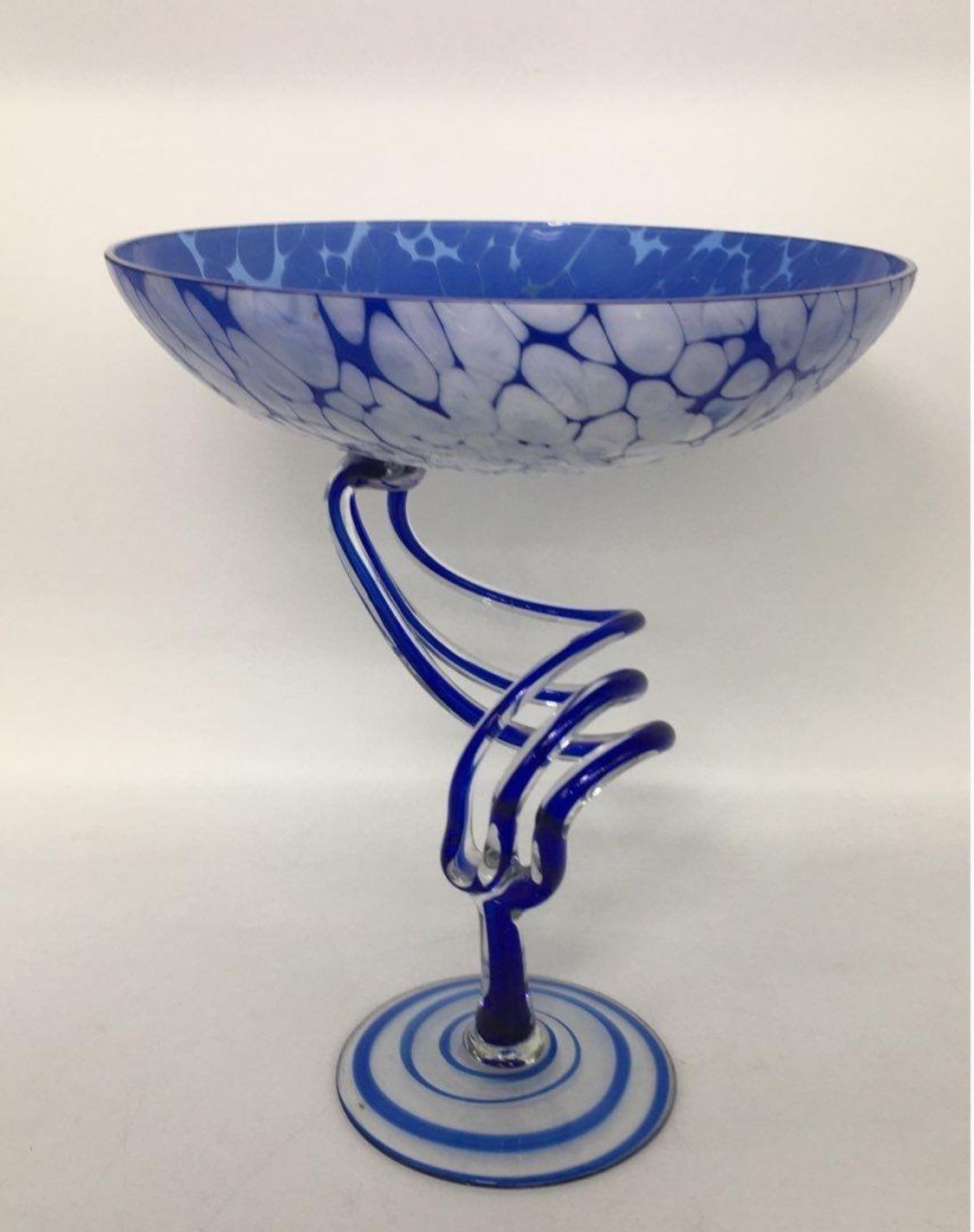 Josephina Krosno Poland Cobalt/ Clear Art Glass 1 Of A Kind Jellyfish Pedestal