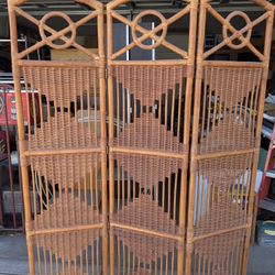 Rattan Tri Fold Screen. 