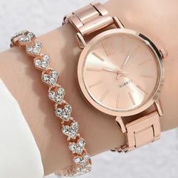 Rose Gold Watch And Bracelet 